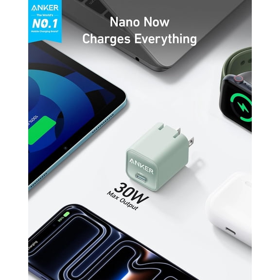MINSUI-Nano Charger, USB C GaN Charger 30W, PIQ 3.0 Foldable PPS Fast Charger USB C for iPhone 17/16 and More Series, Galaxy, iPad, Compatible with MagSafe (Green)