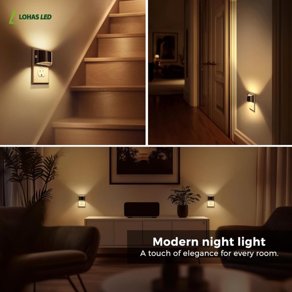 MINSUI-Night Lights Plug into Wall, 2 Pack Modern Night Lights, Dusk to Dawn Sensor Nightlight,0-100LM Brightness Adjustable, 3000K Soft White