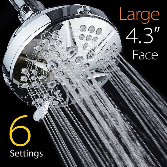 MINSUI-Notilus Giant High-Pressure 6-setting 4.3" Face Modern Luxury Spa Shower Head - Solid Brass Metal Connection Nut, Angle-Adjustable Ball Joint, Anti-Clog Jets, All-Chrome Finish