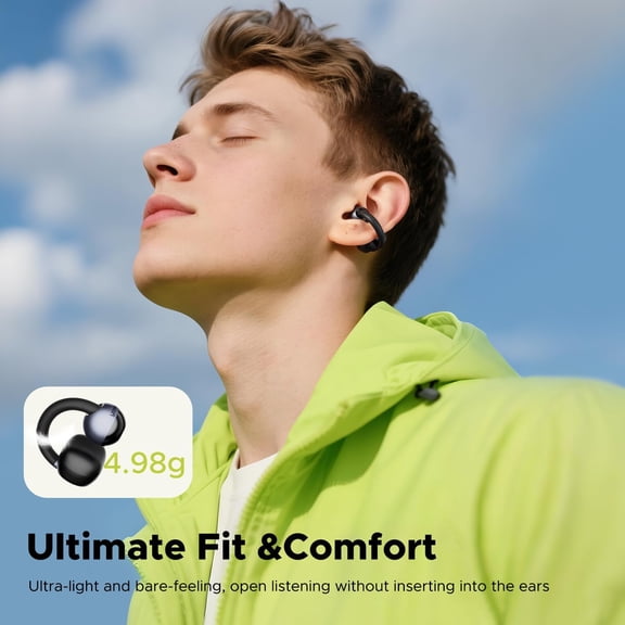 MINSUI-Open Ear Headphones, NC1 Open-Ear Earbuds, Bluetooth 5.4 Clip On Earbuds with 11mm Drivers, LED Display, App Control, Clip On Headphones with AI Noise Cancelling, Dual Connection, IPX4, 20H