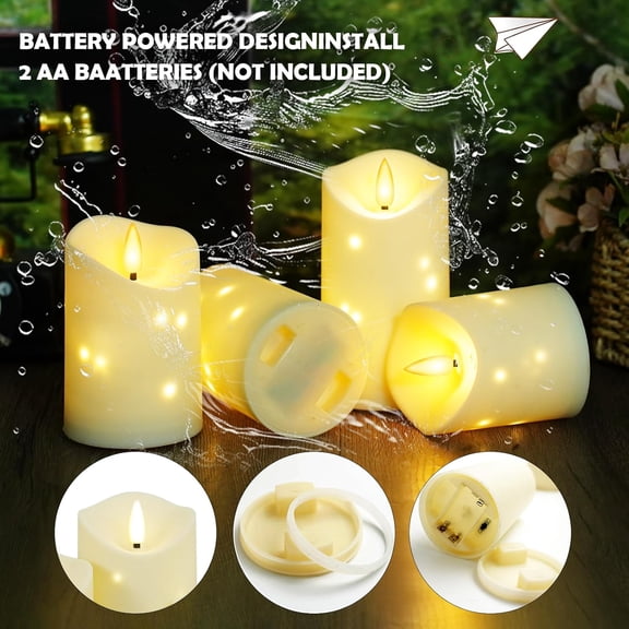 MINSUI-Outdoor Waterproof Flickering Flameless Candles with Embedded Star String,2Pcs LED Pillar Candles Battery Operated with Remote and Timers for Courtyard,Porch,Camping,Holiday Decoration(Ivory)