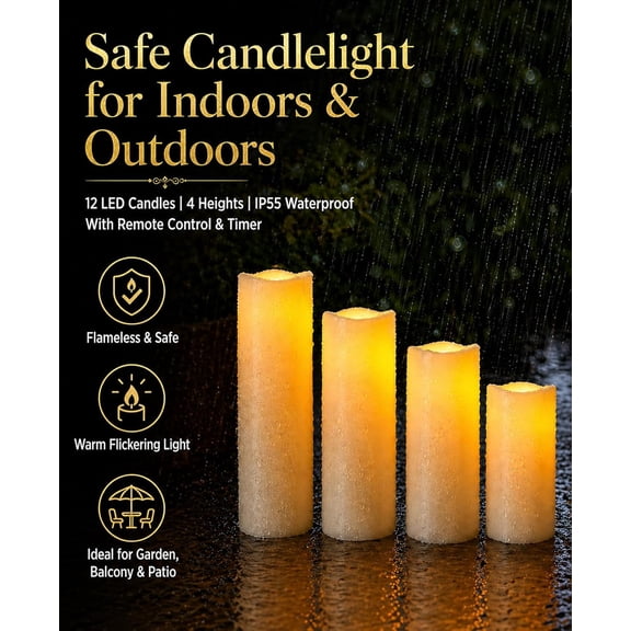 MINSUI-Outdoor Waterproof LED Candle Lamp with Remote Control Indoor Bedside Lamp Battery Candle, The Night Light is Dimmable Candle 12pcs It is Suitable for Decorative Lighting atmospheres
