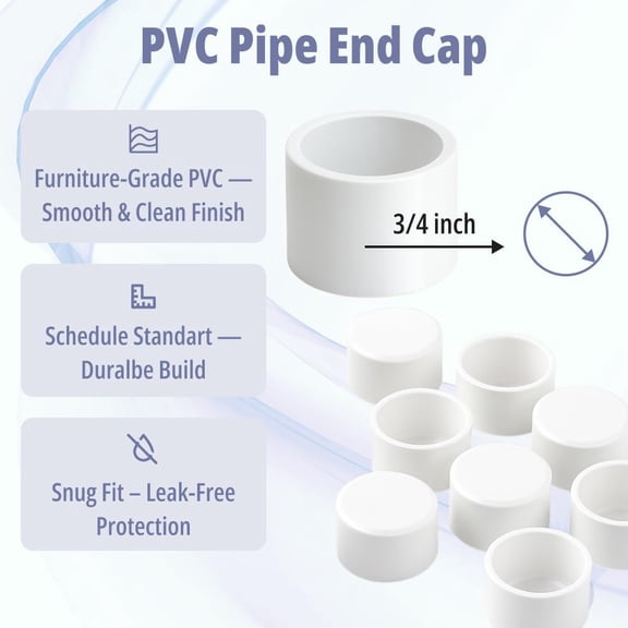 MINSUI-PVC Pipe End Cap 3/4 Inch, 10-Pack  Schedule 40 Furniture-Grade PVC Socket Plug Caps for DIY Furniture, Garden & Shelf Projects, White