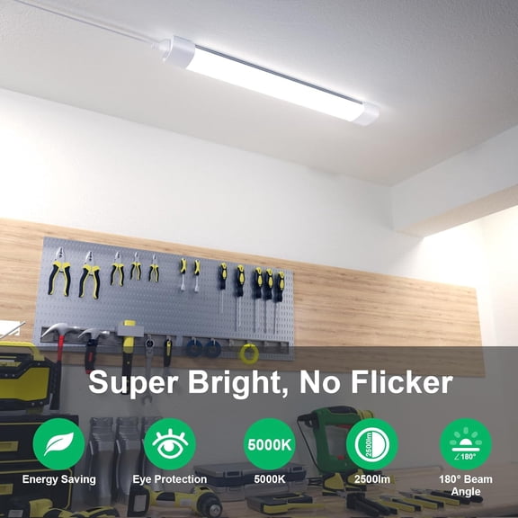 MINSUI-Plug in Light Fixtures 2FT 2PCS Linkable 5000K LED Shop Light, 18W Ceiling/Closet Light for Laundry Kitchen Garage Workbench, Under Cabinet Lighting, Triproof, White