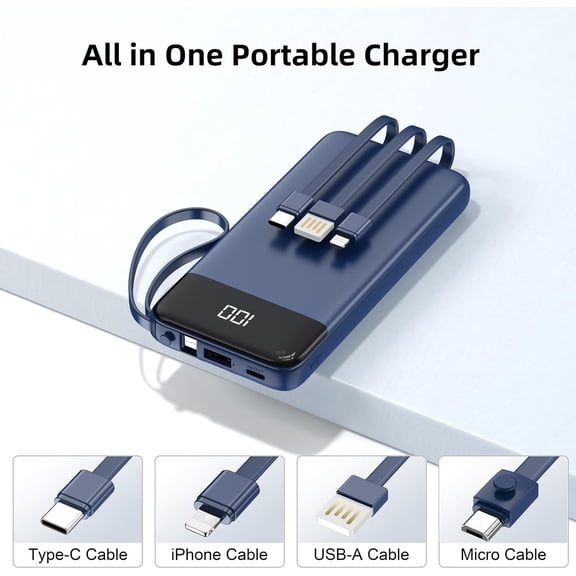 MINSUI-Portable Charger Built-in Cables,10000mAh Power Bank for iPhone,Fast Charge USB C Battery Pack Travel Essentials Slim Lightweight Powerbank Compatible with iPhone 17/16/15/14, Samsung, Android