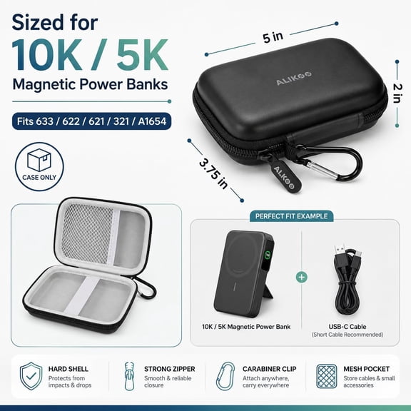 MINSUI-Portable Charger Case Compatible with Anker MagGo Power Bank (10K) 15W MagSafe Battery Pack, Storage Holder for 633/622/621/321/A1654 10000mAh 5000mAh Cell Phone Power Delivery (Black)