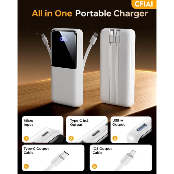 MINSUI-Portable Charger Power Bank - 15000mAh Battery Pack Portable Phone Charger with Built in Cable 22.5W Fast Charging Powerbank Compatible with iPhone Android Samsung Phone, Travel Camping Essent