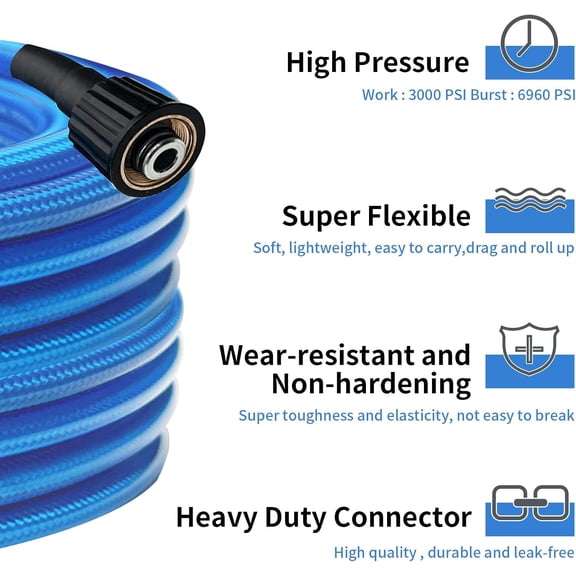 MINSUI-Pressure Washer Hose 25 FT 1/4 Inch, Kink Resistant Power Washing Extension Hose Compatible with M22 Fittings, Replacement For Most Brand Pressure Washers, 3000 PSI
