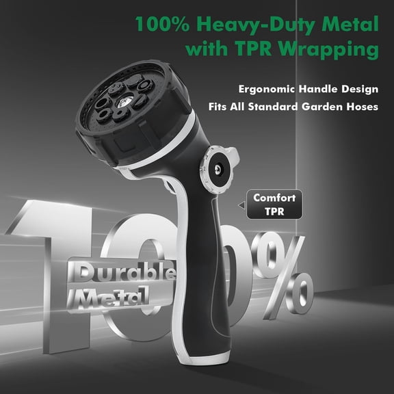 MINSUI-RESTMO Heavy Duty Garden Hose Nozzle, High Pressure Hose Spray Nozzle with 3 Adjustable Jet Modes, Water Nozzle with Thumb Control For Flow Adjustment, 7 Spray Patterns For Watering, Washing,