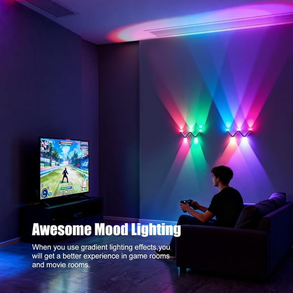 MINSUI-RGB Wall Light Multi-Colour Ambient Lighting,controllable via APP Modern Ambient Lighting,with Scene and Music Modes for Gaming, Suitable for bedrooms,Bedside,Living Rooms,Room Decoration