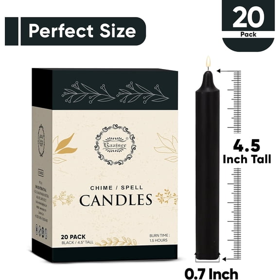 MINSUI-Raajsee Pack of 20 Black Candles | 5" Tall Unscented Mini Taper Candles - Perfect for Witchcraft, Rituals, Spells, Prayer, Meditation, Home Decor, Party Decor Chime Candles.