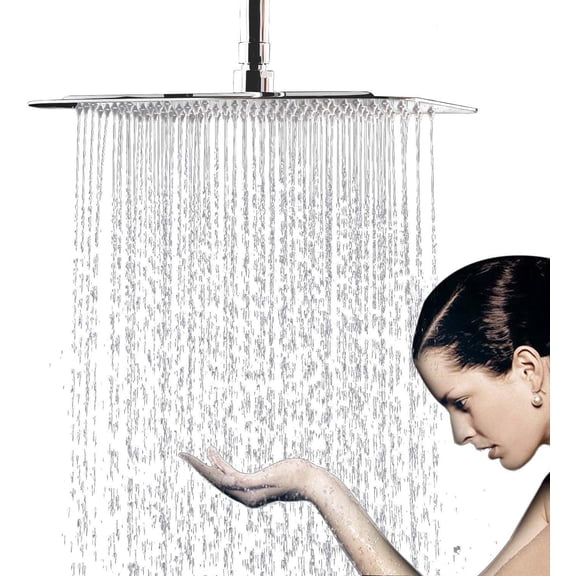 MINSUI-Rainfall Shower Head 10 inch Square, Luxury 304 Stainless Steel High Pressure Rain Waterfall Showerhead Adjustable, Chrome Finish