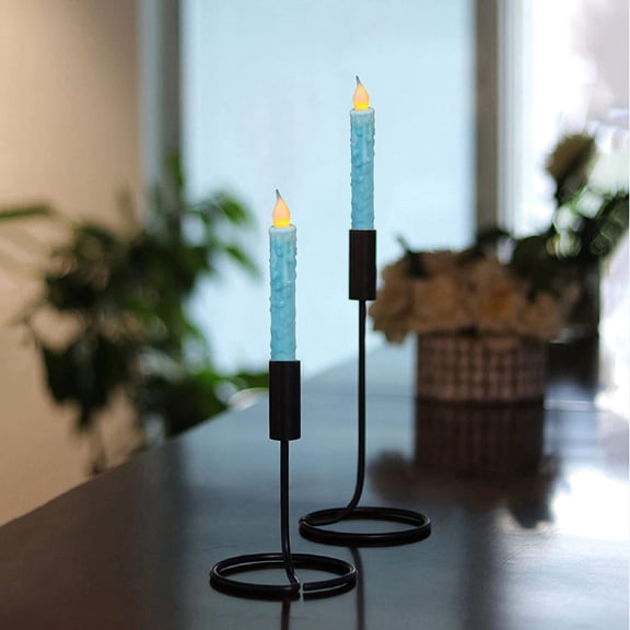 MINSUI-Real Wax Hand Dipped Battery Operated LED Timer Taper Candles Rustic Primitive Flameless Lights Decor, 6-3/4 Inch, Teal, 2 PCS in a Package
