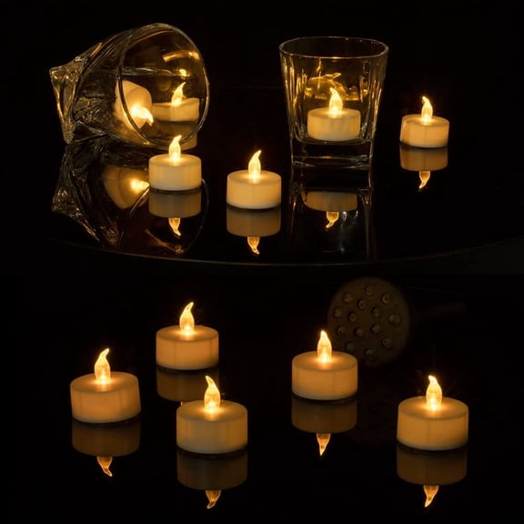 MINSUI-Realistic Bright Flameless LED Tea Light Candles, Bright, Flickering, Battery Powered Fake Candles, Unscented Tea Lights, Pack of 24