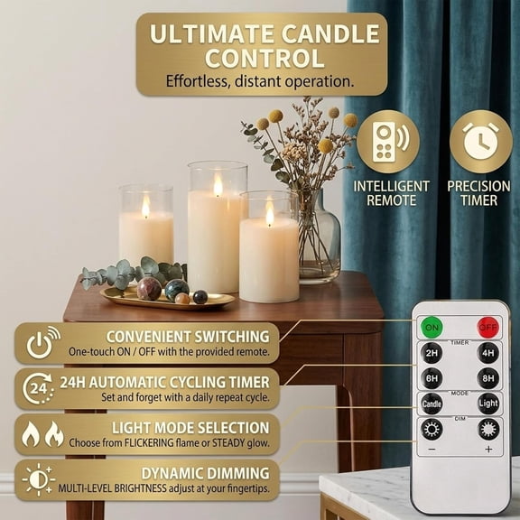 MINSUI-Rechargeable Candles Flickering, Flameless Candles with Remote and Timer, 3 Pack Big Pillar Candles 3"x4"/5"/6", for Home Decoration, Weddings, Party, Holiday