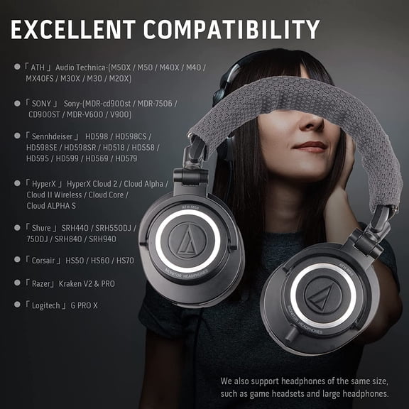 MINSUI-Replacement Headphone Headband Cover Protector for ATH-M50x,M50XBT/MX40,Cloud 2&1 Headsets,Headband Cushion Pads Easy Installation No Tool Needed