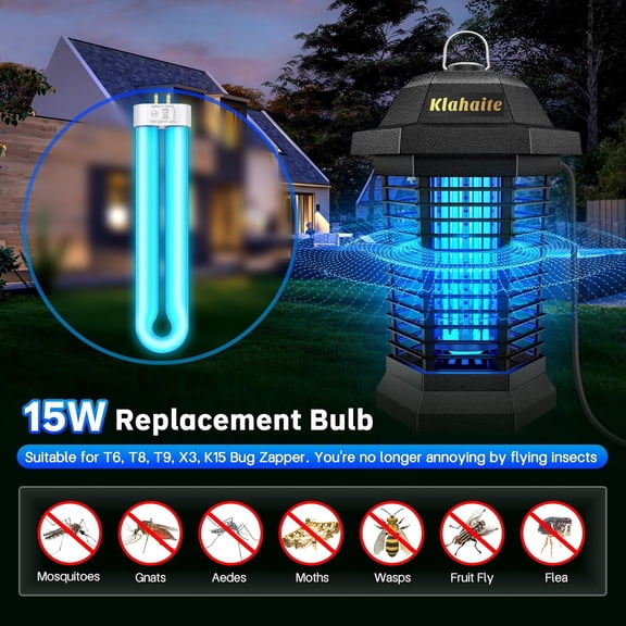 MINSUI-Replacement Light Bulb Bug Zapper 15W Bug Light Bulbs for K15, X3,T6, T8, T9 Bug Zapper Outdoor 4-Pin Base U Shaped Twin Tube Bulb for Outdoor Mosquito Zapper, 2 Pack