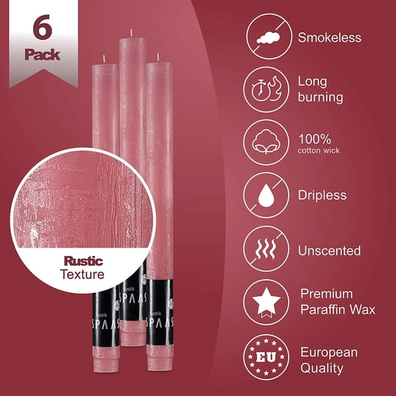 MINSUI-SPAAS Rustic Rose Blush Candles - Set of 6 10" Tall Dripless Light Pink Unscented Long Burning Decorative Table/Party/Wedding/Holiday Candles