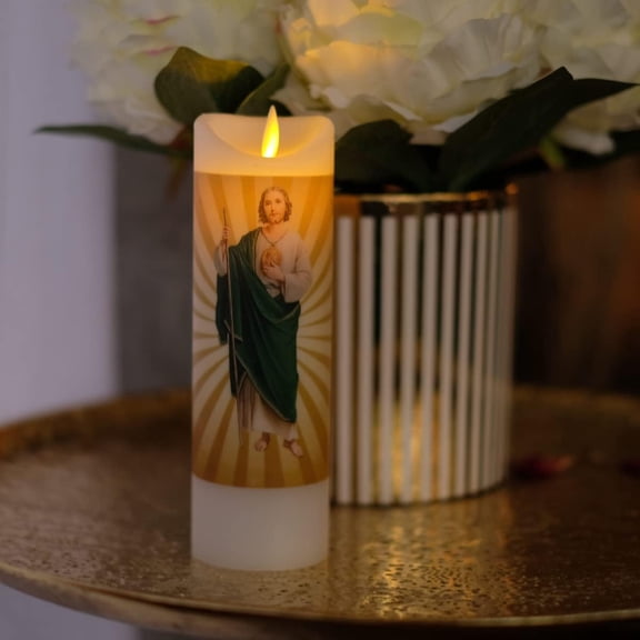 MINSUI-Saint Judes Flameless Prayer Candle, Real Wax, Moving Wick, St Jude Devotion Battery Operated Candles with Remote Timer Function, Bright Flicker Light