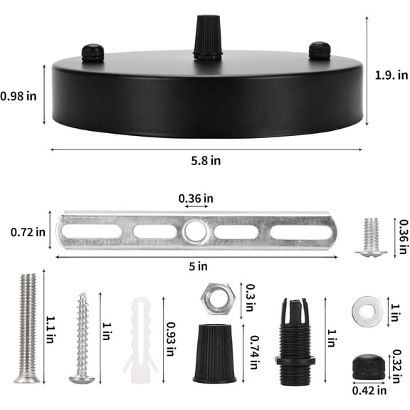 MINSUI-Sangle Sopffy Pendant Light Canopy Kit, 5.8 Inches Ceiling Lighting Canopy Kit with All Mounting Hardware Modern Chandelier Ceiling Plate Cover for Pendant Lighting Fixtures, Black (Black)