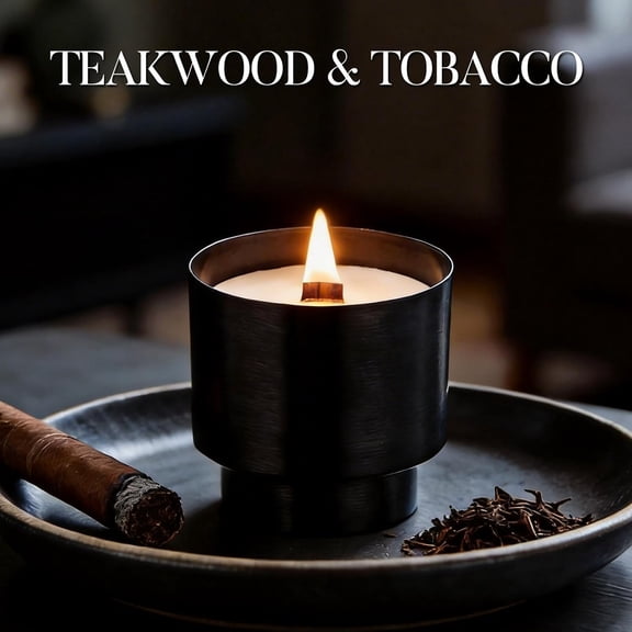 MINSUI-Scented Candles for Men - Teakwood & Tobacco Candles for Home Scented | 10.5oz Soy Candles | Crackling Wood Wick | Strong Fragranced Masculine Black Candle Gift for Dad, Husband, Friend