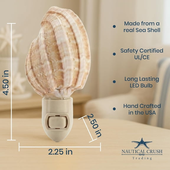 MINSUI-Seashell Night Light  Beach Night Light with Harpa Shell Light for Bathroom  Sea Shell Lamp  Seashell Lamp Plug Into Wall
