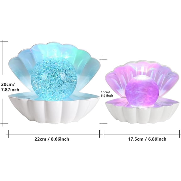 MINSUI-Shell Pearl Beach Themed Night Light, RGB 8 Colors Changing Mood Shell Pearl Lamps, Bedside LED Clamshell Portable Night Lights for Bar (Large White Shell)