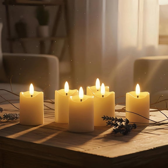 MINSUI-Simplelight Ivory Flameless Votive Candles with Timer, Realistic Black Wick Fall Candles Battery Operated, Battery Included, D 1.8 X H 3.1, Set of 6 for Halloween, Holiday Decoration (Ivory)