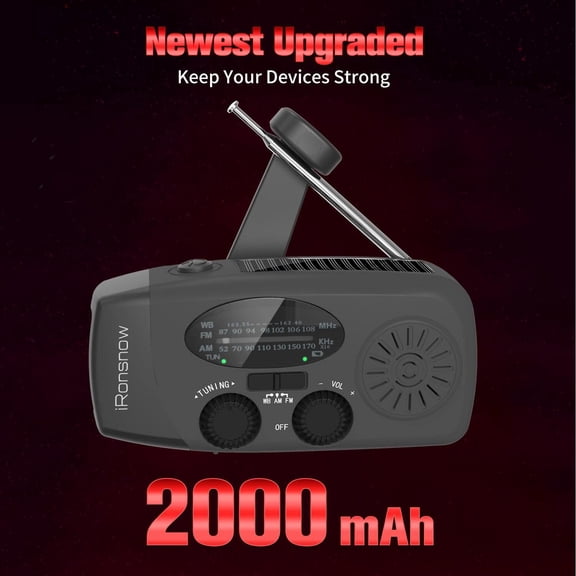 MINSUI-Solar Emergency Hand Crank Weather Radio, Portable Self Powered NOAA AM/FM Radios with SOS Alarm LED Flashlight 2000mAh Smart Phone USB Charger for Camping (Black)