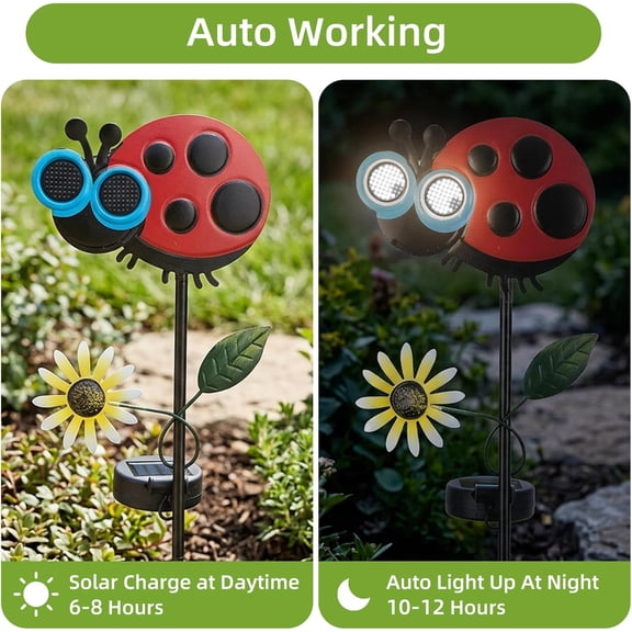 MINSUI-Solar Garden Lights Outdoor - Ladybug Decor Waterproof Dynamic Eyes Solar Stake Lights for Yard Lawn Pathway Decorative Art Lighting Lamp Outside Birthday Gifts for Women Mom Grandma