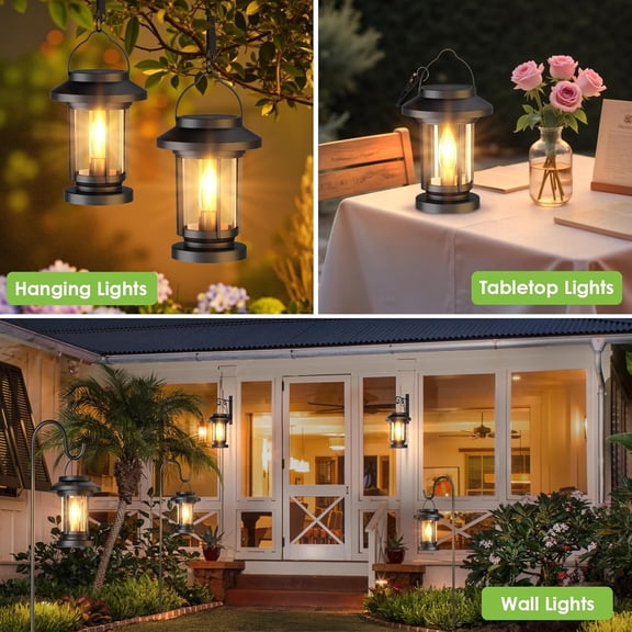 MINSUI-Solar Lantern Outdoor, Waterproof Candle Style Bulb Solar Hanging Lights, Auto On/Off Decorative Garden Lights for Patio Yard Porch Pool Pathway Camping Tabletop Decor