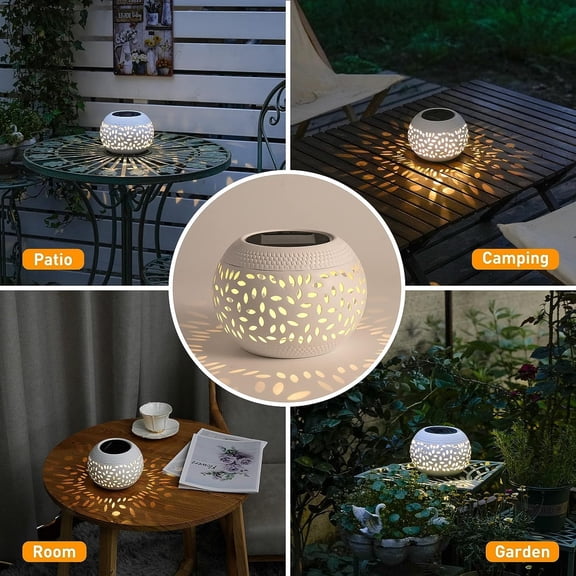 MINSUI-Solar Table Lanterns Outdoor Waterproof - LED Lamp White Metal Table Lights -Solar Powered Decorative Lantern for Desk Patio Garden Pathway Yard
