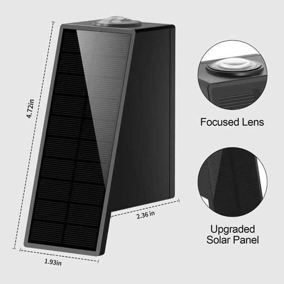 MINSUI-Solar Wall Light, Black, ABS+PC, Outdoor Sconce, Up and Down Lighting, 3000K Warm White, Solar Powered, Art Deco Style (Middle, Lumen, 85, Lumens, 17500)