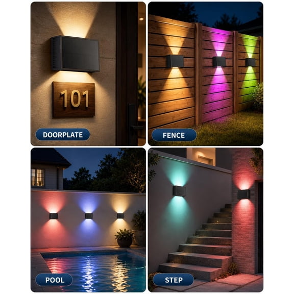 MINSUI-Solar Wall Lights Outdoor, Color Changing Solar Sconce Lights, IP65 Waterproof Up and Down Wall Lighting, Solar Outdoor Light Decorative for House, Porch, Garage, Doorway, Patio, Yard, Fence