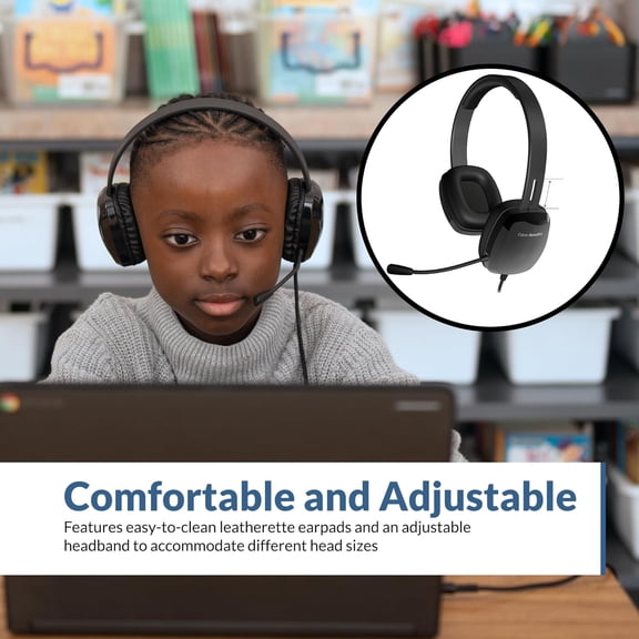 MINSUI-Stereo PC Headset (AC-6008), 3.5mm Connection, Unidirectional Microphone with Flexible Boom for PC & Mac; Perfect for Classroom or Home
