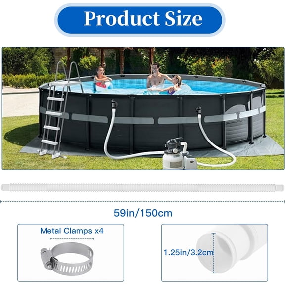 MINSUI-Swimming Pool Replacement Hose, Stretchable Replacement Hose for Above Ground Pools,59 Long 1.25" Diameter Filter Pump Hose,for Models 330 GPH, 530 GPH, and 1,000 GPH. (2)