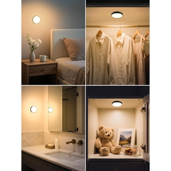 MINSUI-Tap Light Rechargeable, 3000K Dimmable Touch Light Buit-in 1000mAh Large Battery, Stick on Closet Light, Portable LED Puck Night Lights for Cabinet, Wardrobe, Counter, Kitchen, Bedroom (2 Pack