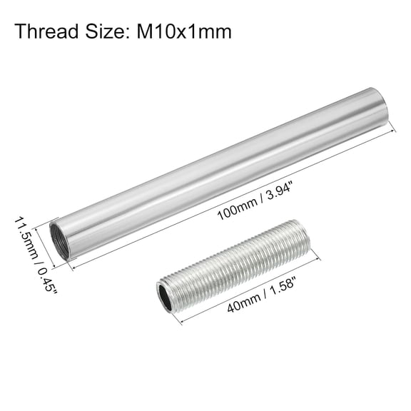 MINSUI-Threaded Extension Rod, 3.94" Lamp Pipe with Connector Light Fixture Parts for Pendant Light Island Lighting Chandeliers Stems, Silver 4 Set