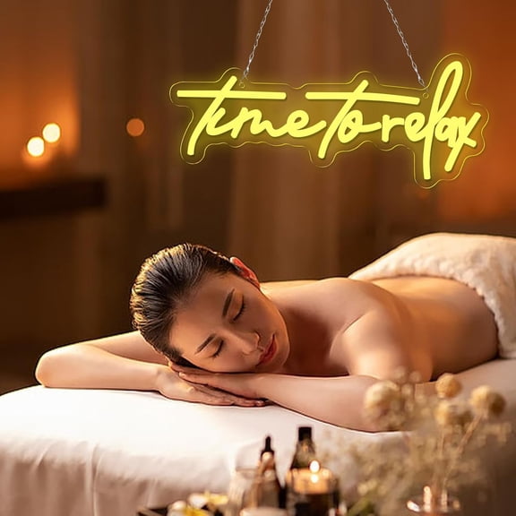 MINSUI-Time To relax Neon Sign Warm White Letter Led Neon Lights Wall Decor for Wedding,Family lounge,Spa center,Beauty salon,Bar,Restaurant,Yoga studio,Business Logo,Beauty Salon,Massage Parlor-15.7