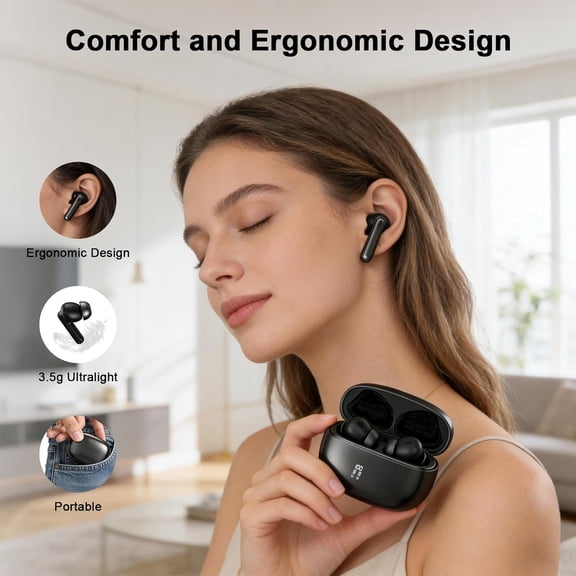 MINSUI-True Wireless Earbuds,Bluetooth Earphones 5.4 HiFi Stereo 60H Playback LED Digital Power Display with Wireless Charging Case IPX7 Waterproof Sports in-Ear Buds for TV Smart Phone Laptop Comput