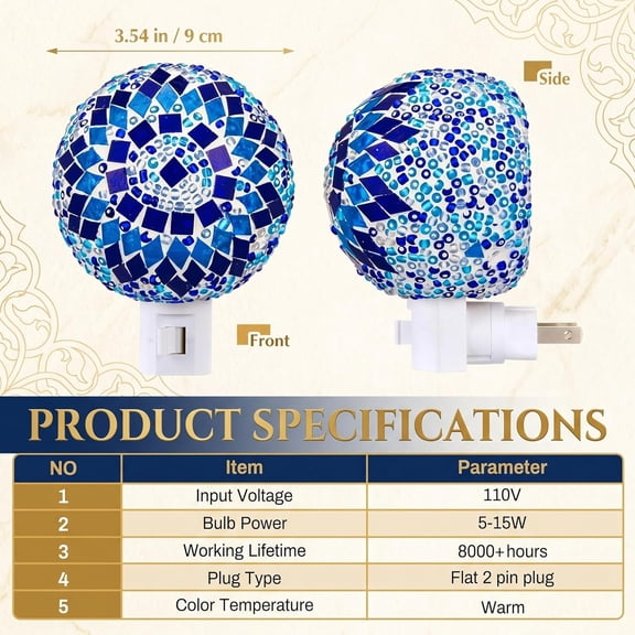 MINSUI-Turkish Night Light Plug in Wall - Moroccan Stained Glass Globe Lamp Bohemian Bedroom Decor Ambient Warm Light for Living Room Hallway Unique Gift for Women(Blue)