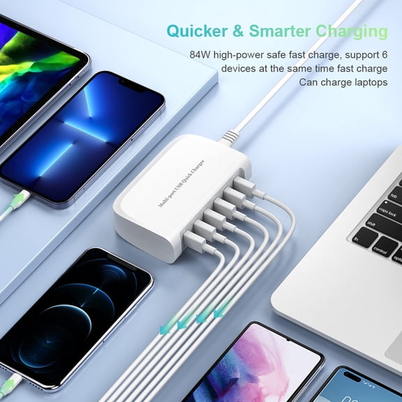 MINSUI-USB Fast Charger, 6-Port Portable Charging Station, Suitable for Various Devices, Compatible with iPhone, iPad, Samsung, Google, Xiaomi, Huawei and Other USB Charging Devices