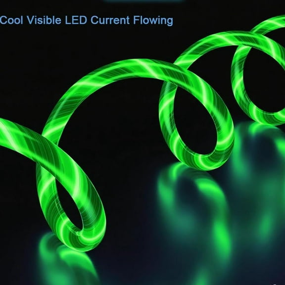 MINSUI-USB Type C to Type C PD 60W Fast Charging Cable Phone Charger High Data Speed Cool Light Up LED Current Flowing for All USB C Android and iOS Device-Green/39 Inches