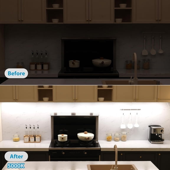 MINSUI-Under Cabinet Lights Plug in, 6 pcs 12 Inches LED Light Strip Bars. Super Bright Dimmable Linkable for Kitchen Counter Above Cabinets Shelf Workbench Desk Closet Lighting. Daylight 5000K