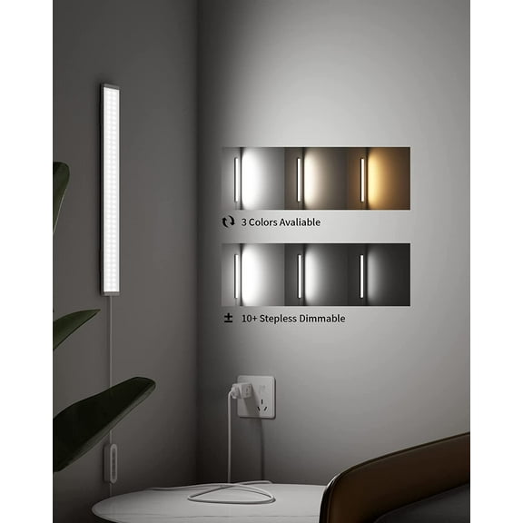 MINSUI-Under Desk Light, 16Inch Dimmable LED Under Cabinet Lighting, USB Plug in Cabinet Light for Kitchen/Shelf/Workbench/Cupboard, 3000K/4000K/6000K