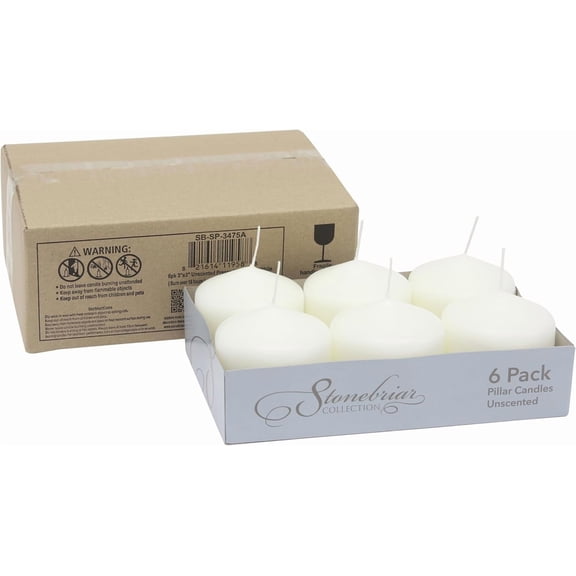 MINSUI-Unscented White Tall Pillar Candles, 18 Hour Burning Candle Pillars, Perfect for Decor, Weddings, Emergencies 3" X 3", 6 count