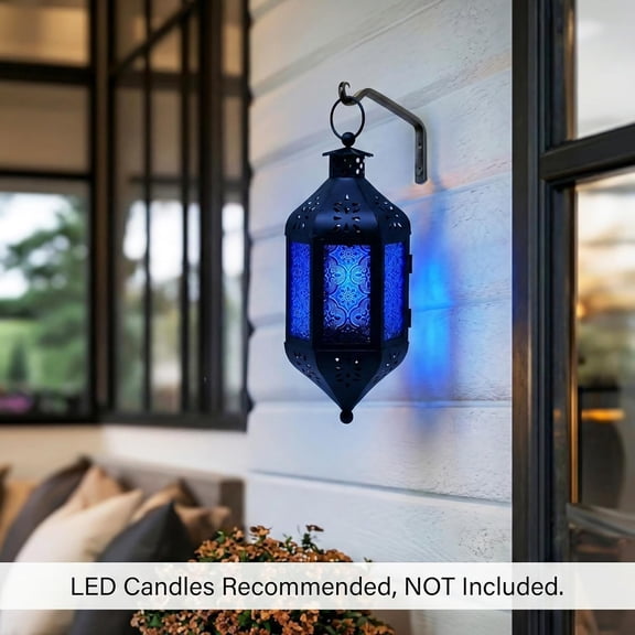 MINSUI-VELA LANTERNS 11.5" Hanging Moroccan Decorative Candle Lantern Lamp Indoor/Outdoor Tea Light Candle Holder for Patio, Porch, Ramadan or Home Decor, Cobalt Blue