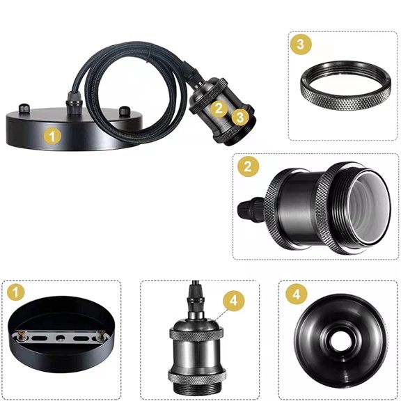 MINSUI-Vintage Mini Pendant Light Cord Kit, Industrial Edison Retro Pendant Light UL Lamp Holder Fixture E26 E27 Lamp Socket, 3.94ft Adjustable Woven Fabric Hanging Light Cord Kit (Black)
