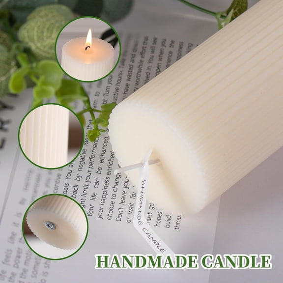 MINSUI-White Pillar Candles 2.4 x 7.9 inch Unscented Pillar Candle Bulk, Long Burning Candles, Smokeless Dripless Large Round Gear-Shaped Candle for Wedding, Home Decoration, Party, Spa, Dinner