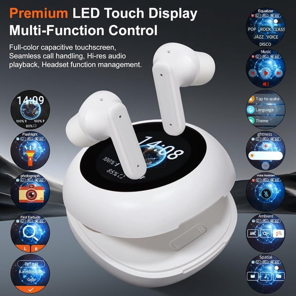 MINSUI-Wireless Earbuds, ANC/ENC Noise Cancelling Earbuds with Touch Screen, Bluetooth 5.4 Ear Buds with LED Charging Case, 40H Stereo Sound, IPX7 Waterproof Earphones with 6 EQ Modes for iOS Android